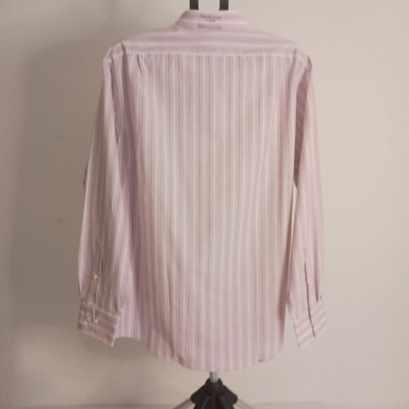 Van Heusen Men’s Fitted Button Down Shirt Pink Maroon White Stripes Size 17 NWT - Picture 15 of 16